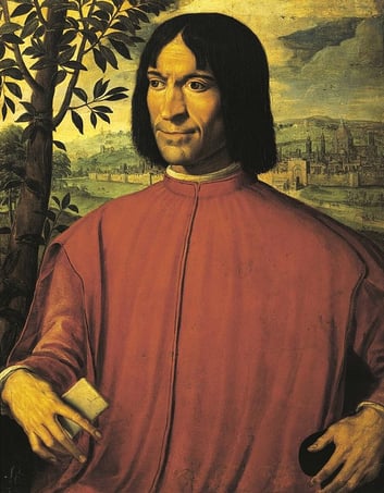 A portrait showing the 15th century Italian statesman, merchant and patron of the arts, Lorenzo de' Medici. 